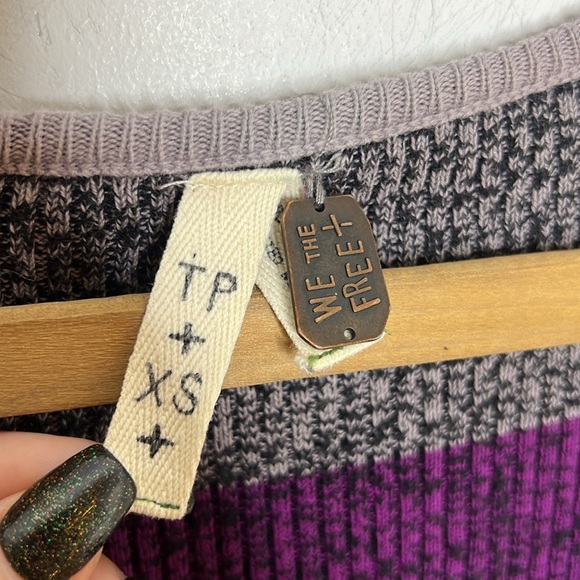 WE THE FREE People Striped Waffle Knit Scoop neck long sleeve peplum top - Picture 7 of 10